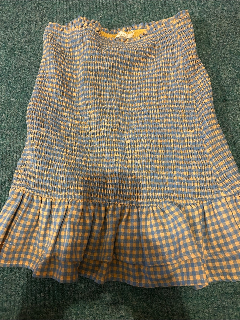 Hem & Thread Blue and Yellow Gingham Smocked Mini Skirt